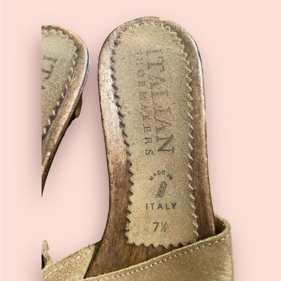 Italian Shoemakers Wooden Heel Leather Sandal Made In Italy Size 7.5 - Picture 6 of 6